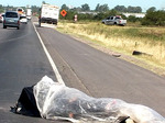 15/01/2008: MUERE UN HOMBRE QUE TRANSITABA EN BICICLETA POR LA PANAMERICANA.  La victima yace en la ruta  Al parecer fue golpeado por un cami�n. 